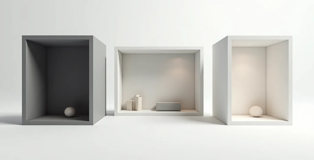 Représentation environnementale d'une chronologie fiscale : boîtes ou espaces distincts symbolisant l'entrée (déduction) et la sortie (taxation)