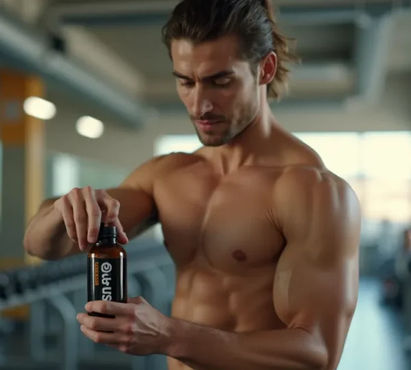 Athlète en tenue de sport utilisant des compléments alimentaires, ambiance réaliste et professionnelle