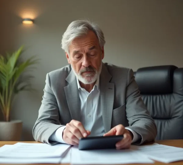 Une personne analysant des documents financiers dans un environnement minimalist, représentant les décisions fiscales liées à l'épargne retraite