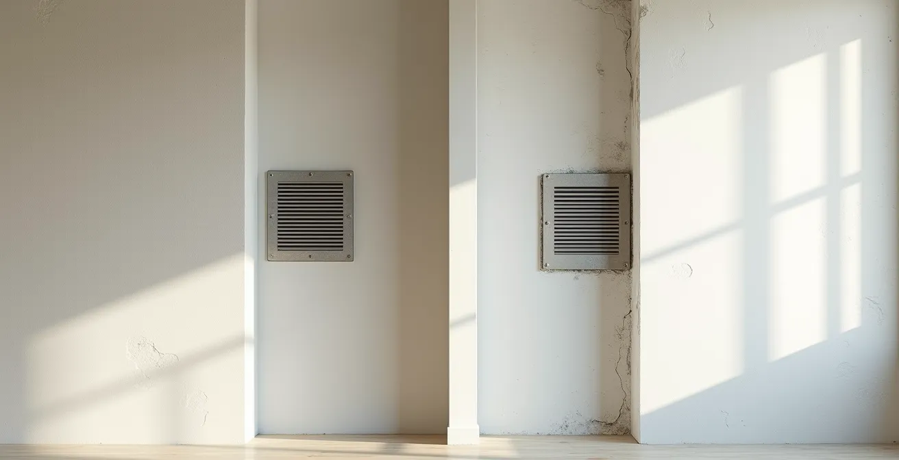 Comparaison visuelle entre une ventilation contrôlée et une fuite d'air parasite