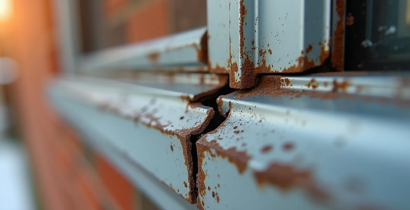 Gros plan sur une fissure dans le joint de calfeutrage d'une fenêtre
