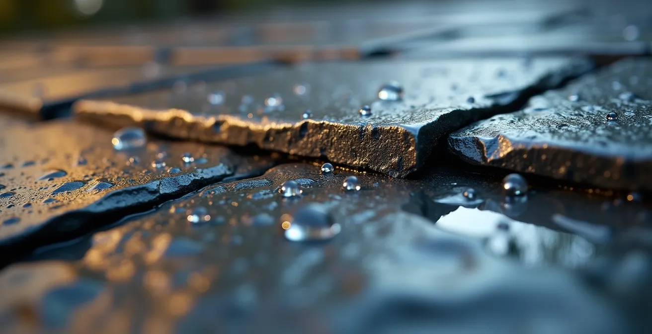 Détail de finition précise en zinguerie montrant la qualité du travail artisanal