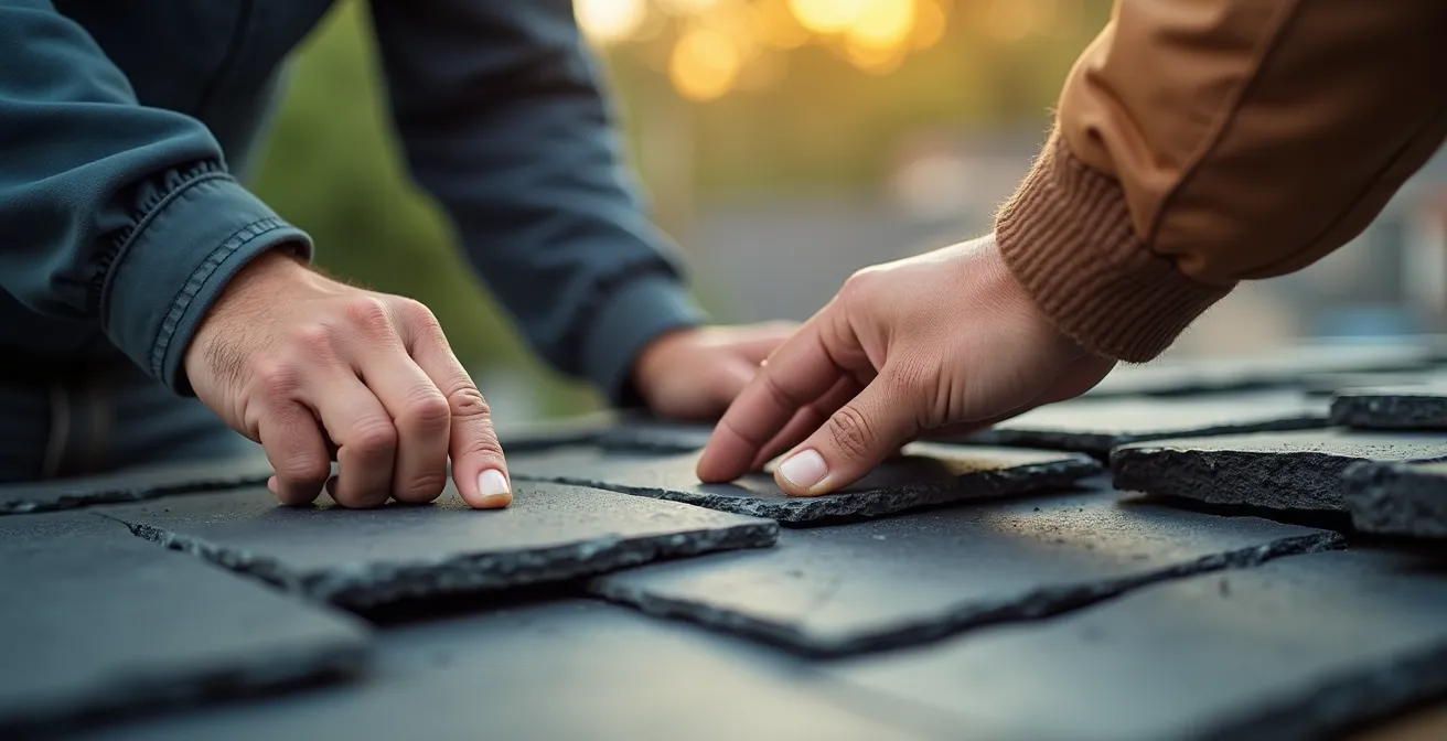 Formation pratique d'un apprenti couvreur sur chantier avec maître d'apprentissage