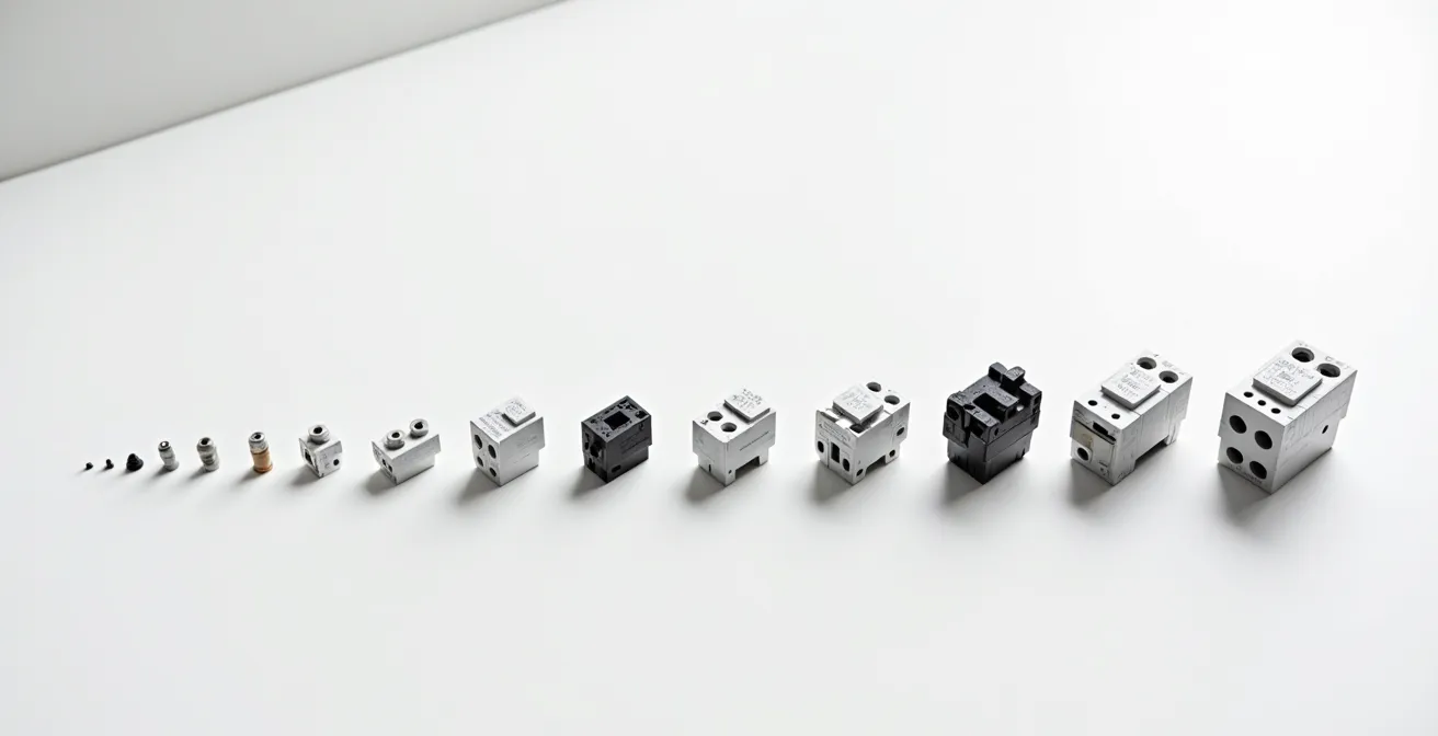 Vue d'ensemble de composants électriques modulaires de différentes qualités
