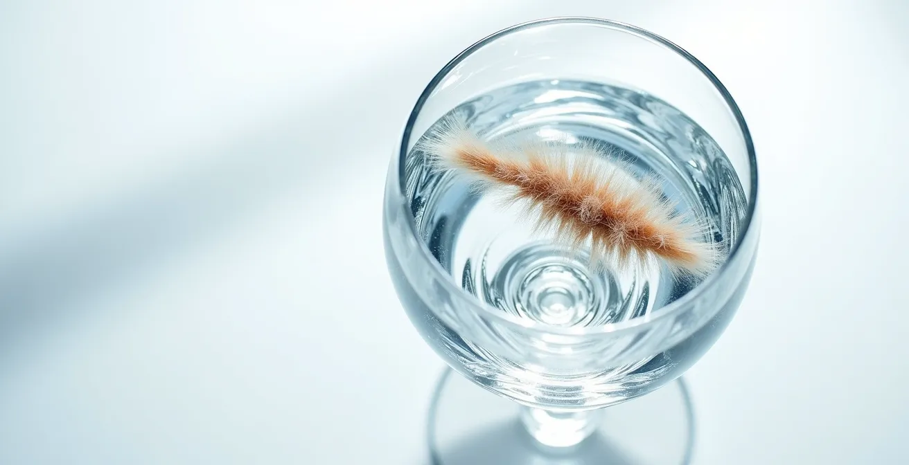 Test de porosité capillaire avec un verre d'eau montrant différents niveaux de flottaison