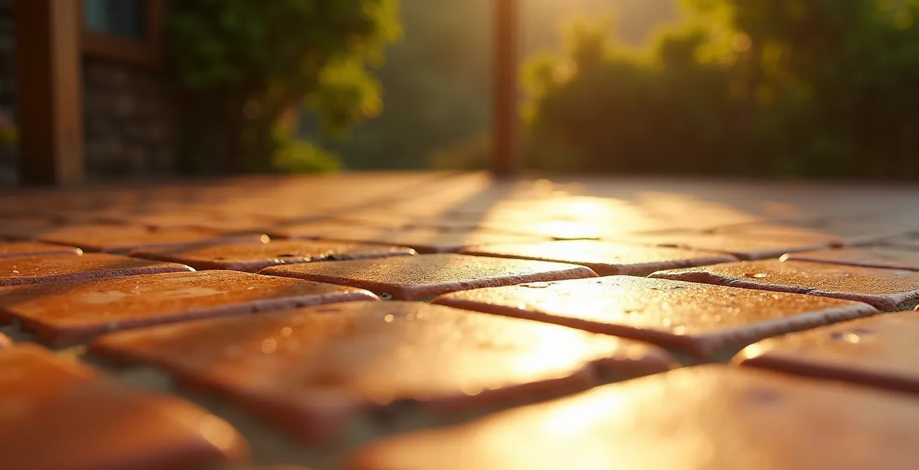 Vue thermographique d'une terrasse montrant les zones de chaleur intense