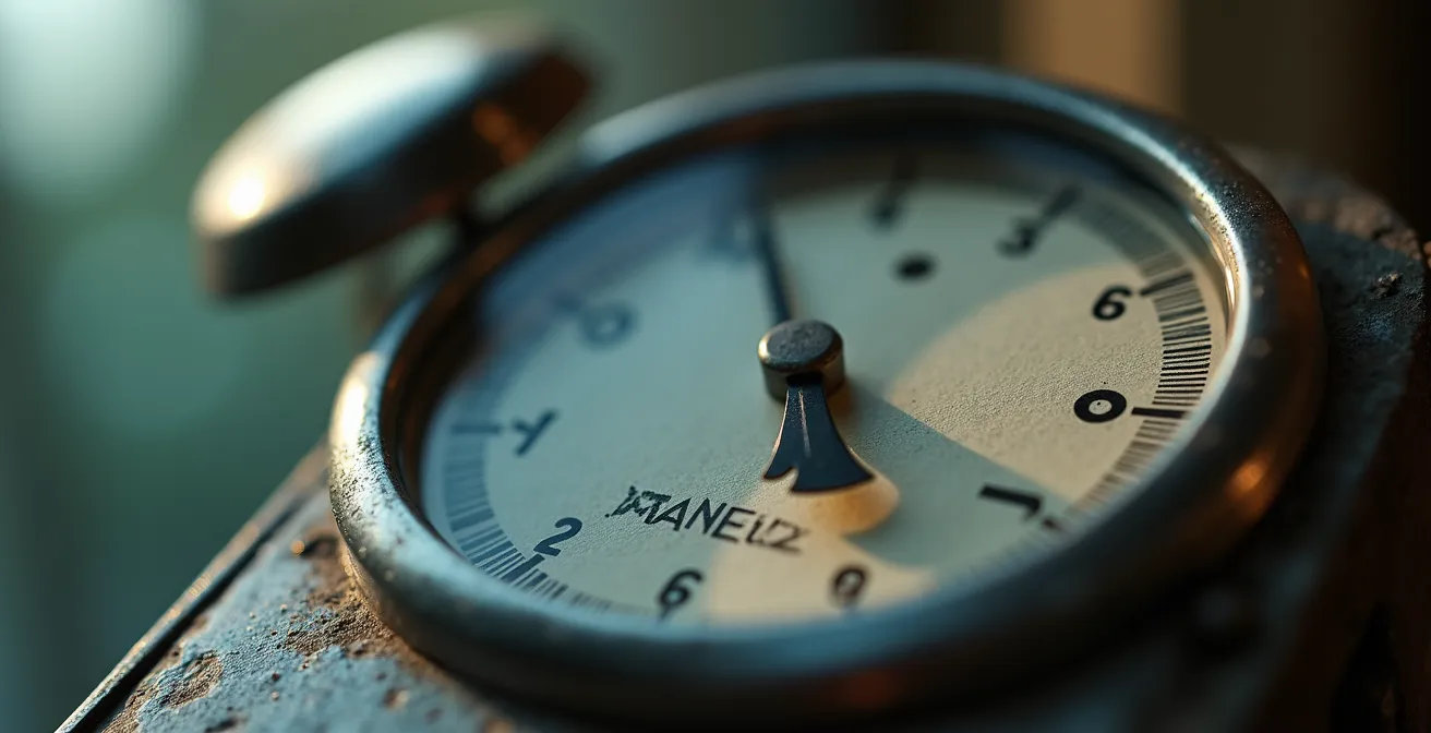 Détail macro d'un pèse-personne analogique avec aiguille en mouvement