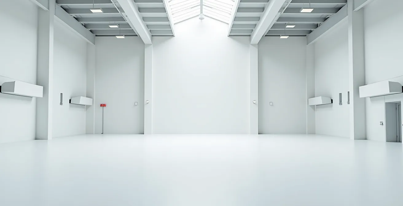 Vue d'ensemble d'un espace industriel moderne équipé de capteurs de qualité d'air