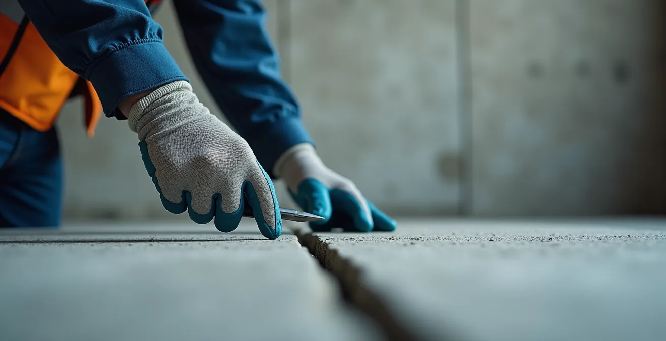 Inspection visuelle d'une fissure sur béton avant hydrodécapage