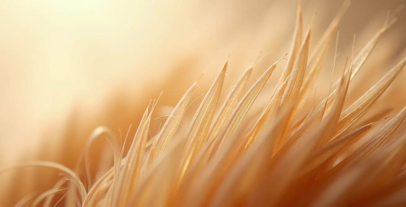 Gros plan sur des mèches de cheveux sains avec texture naturelle et brillance organique