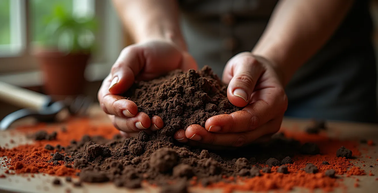 Mains préparant un substrat naturel pour aquarium planté