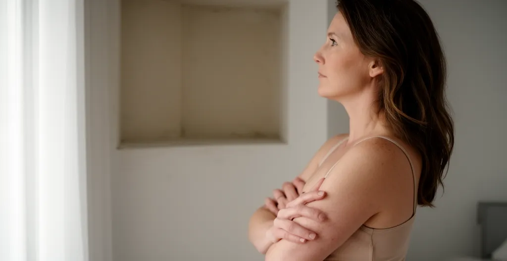 Personne observant un renfoncement vide dans une chambre avant aménagement