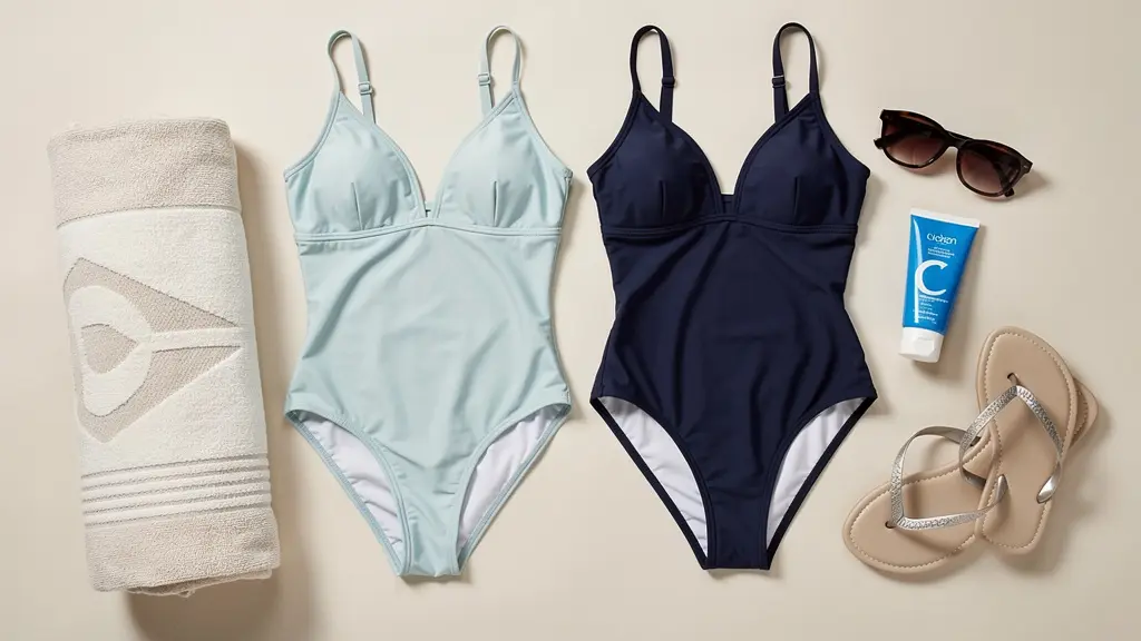 Deux modèles de burkinis posés à plat montrant les différentes coupes long et papillon