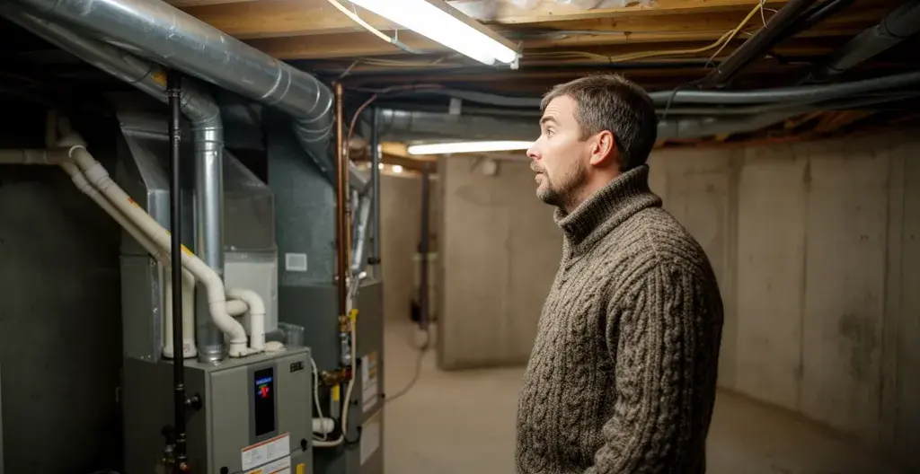 Propriétaire inspectant son système de chauffage résidentiel au Québec