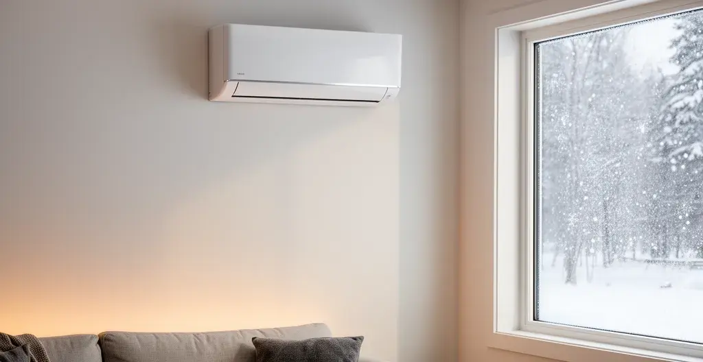 Thermopompe murale installée dans salon résidentiel québécois moderne