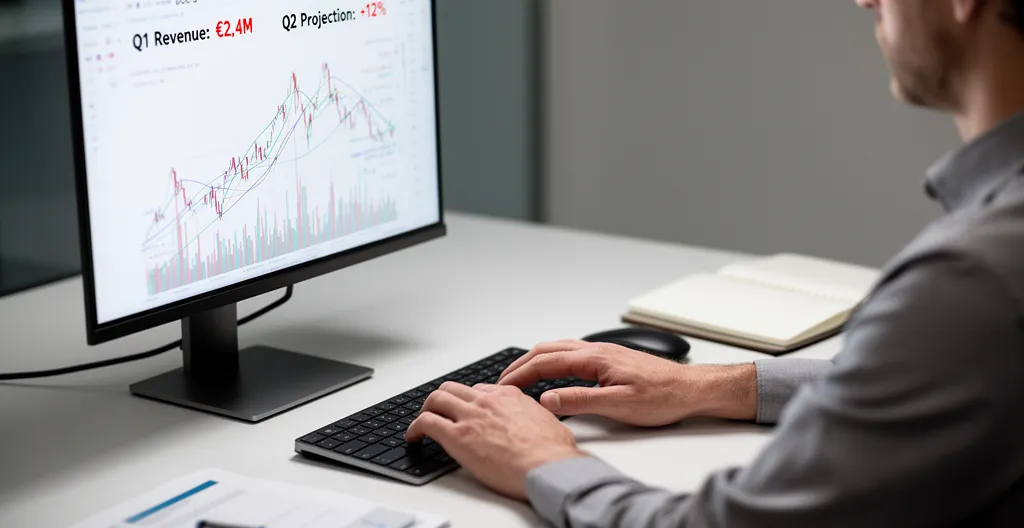 Consultation de courbes d'évolution financière sur ordinateur