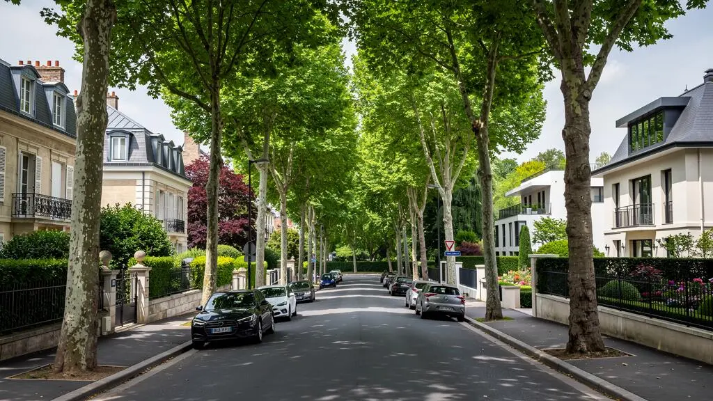 Rue résidentielle arborée dans un quartier prestigieux de l'Ouest parisien